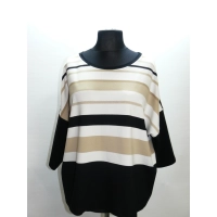 Bluzka OVERSIZE dla puszystej Wzór w paski - czarny biały złoty beż